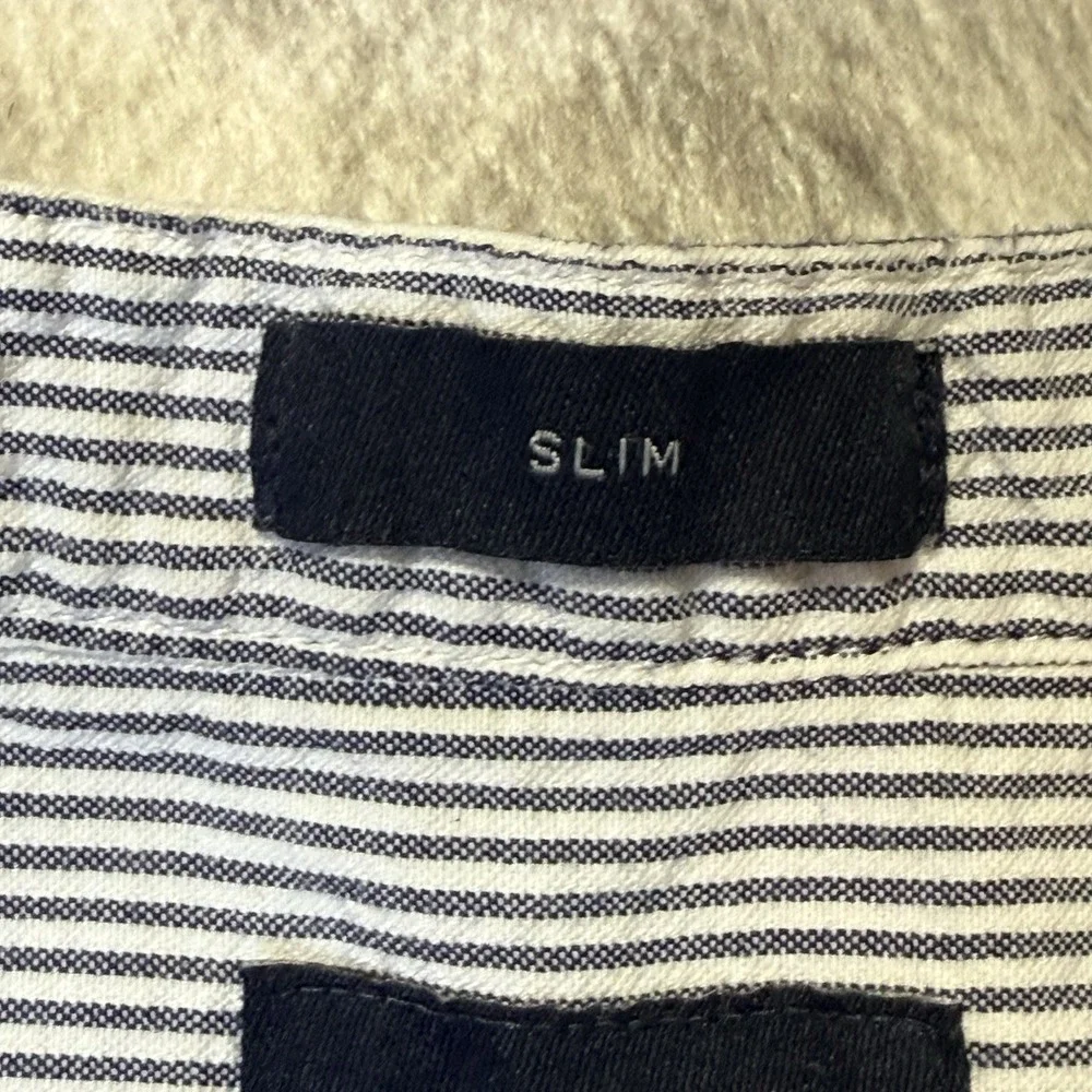 J.Crew Shirt Mens Size L Gray Pinstripes Flex Short Sleeve Button Up Slim‎ Fit